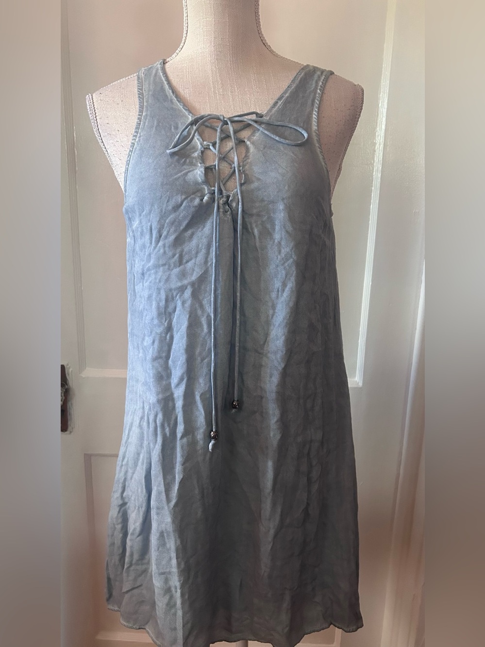 entro Light Blue Linen-Blend sleeveless dress size small